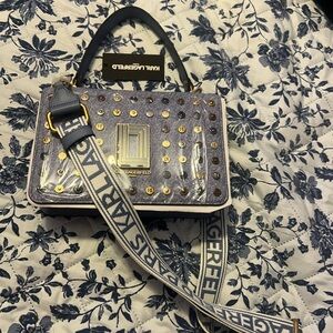 Karl Lagerfeld Blue and Gold Studded Crossbody Bag